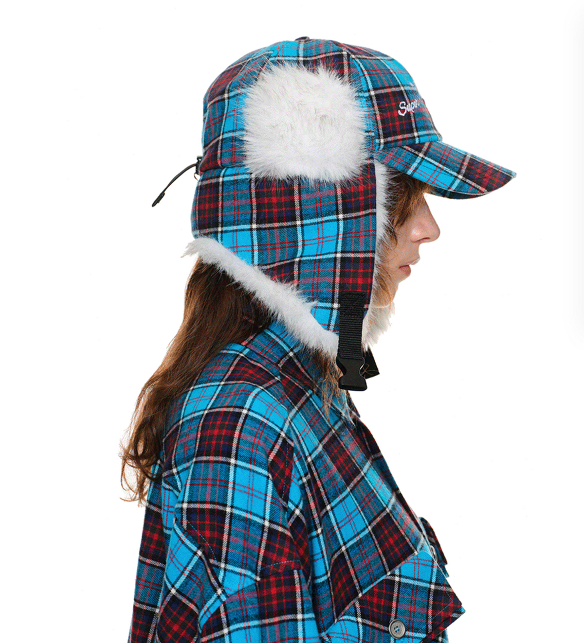 BLUE POM-POM FUR BASEBALL CAP (can be worn 2 ways)