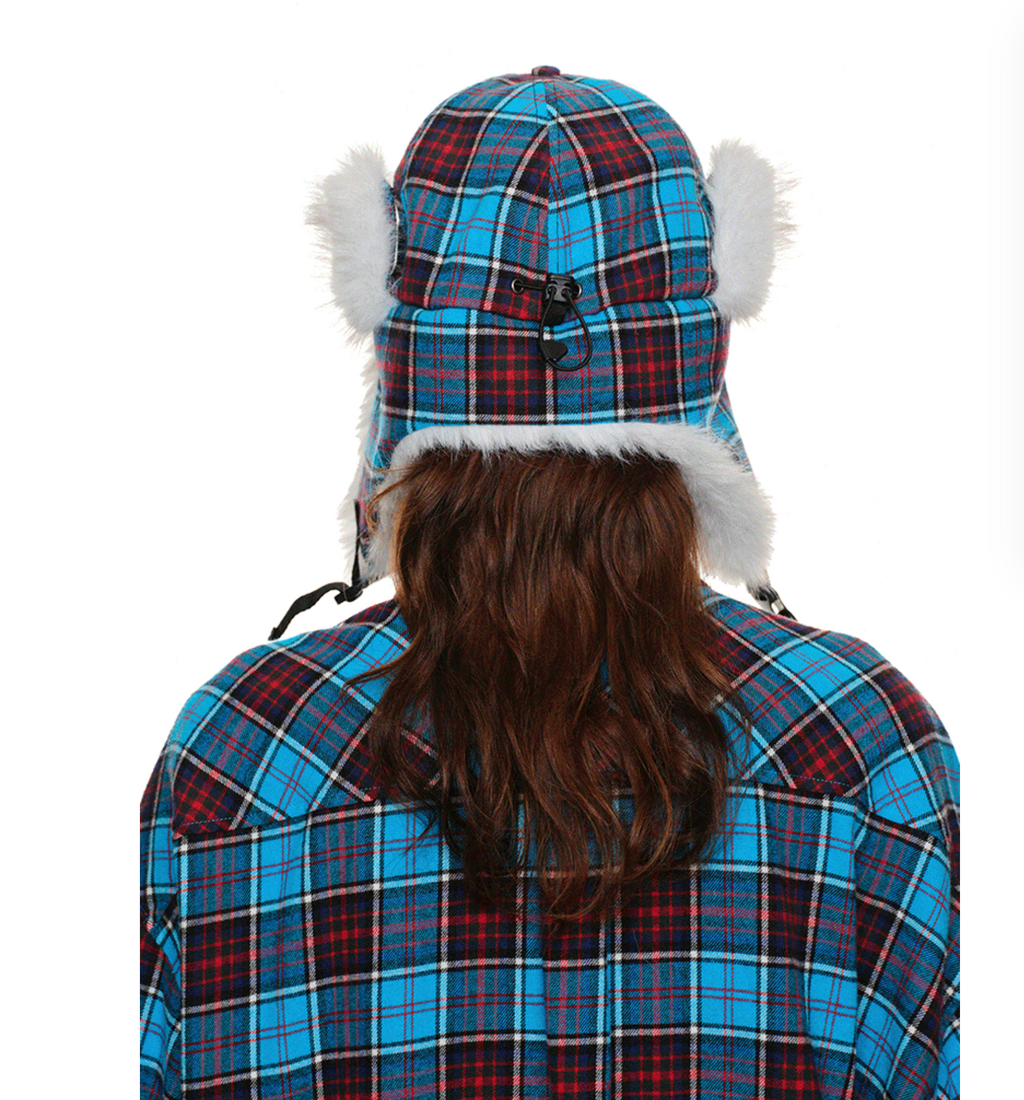 BLUE POM-POM FUR BASEBALL CAP (can be worn 2 ways)