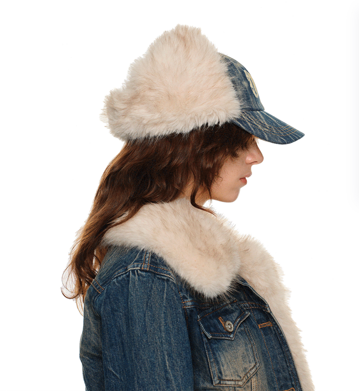 DENIM BLUE MARIO FUR BASEBALL CAP (can be worn 2 ways)