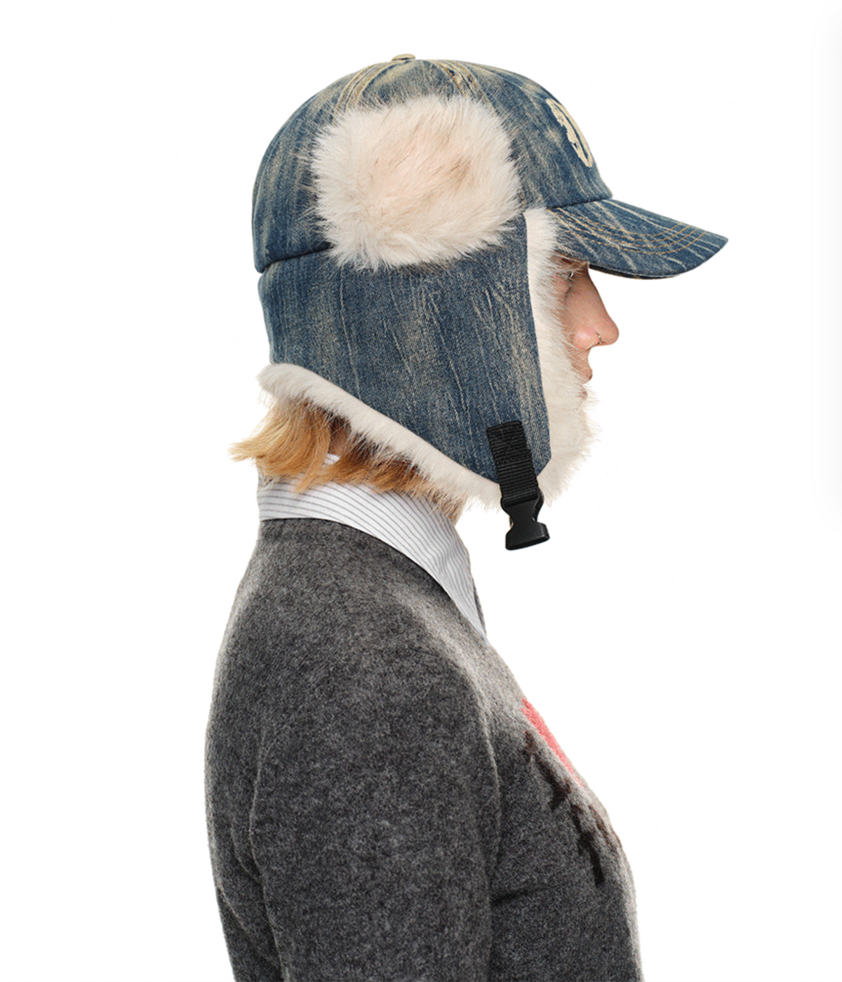 DENIM BLUE MARIO FUR BASEBALL CAP (can be worn 2 ways)