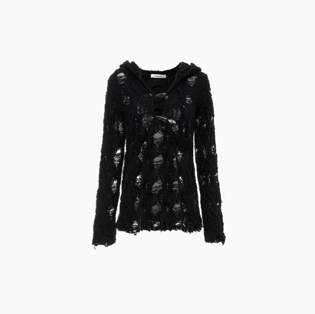 ARIA HOLLOW OUT KNIT HOODED CARDIGAN – WHITE
