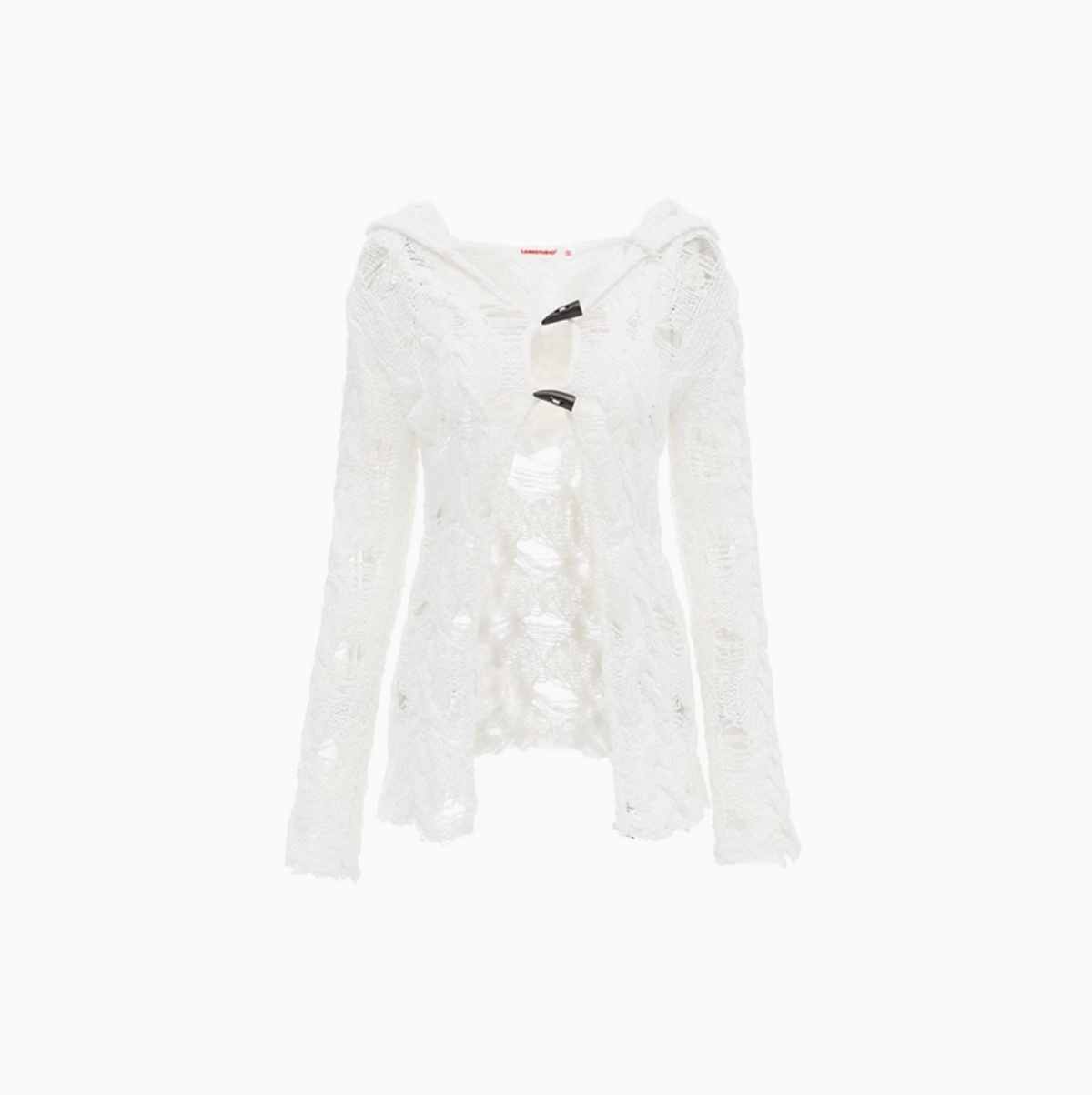 ARIA HOLLOW OUT KNIT HOODED CARDIGAN – WHITE