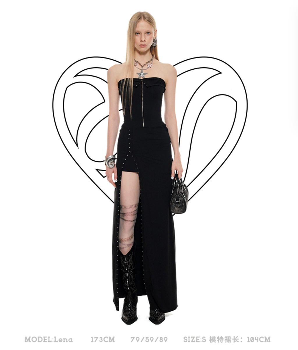 MORTICIA FLOOR STRAPLESS DRESS