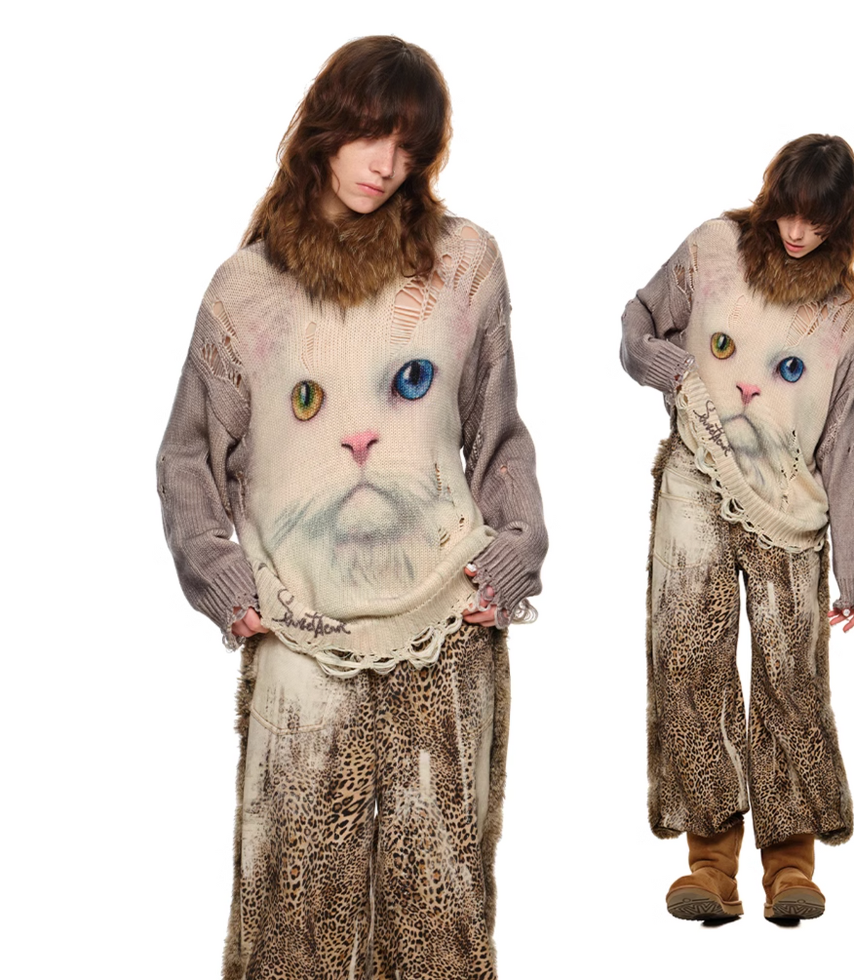 FIERCE CAT FURRY FRIEND OVERSIZED SWEATER – BLACK