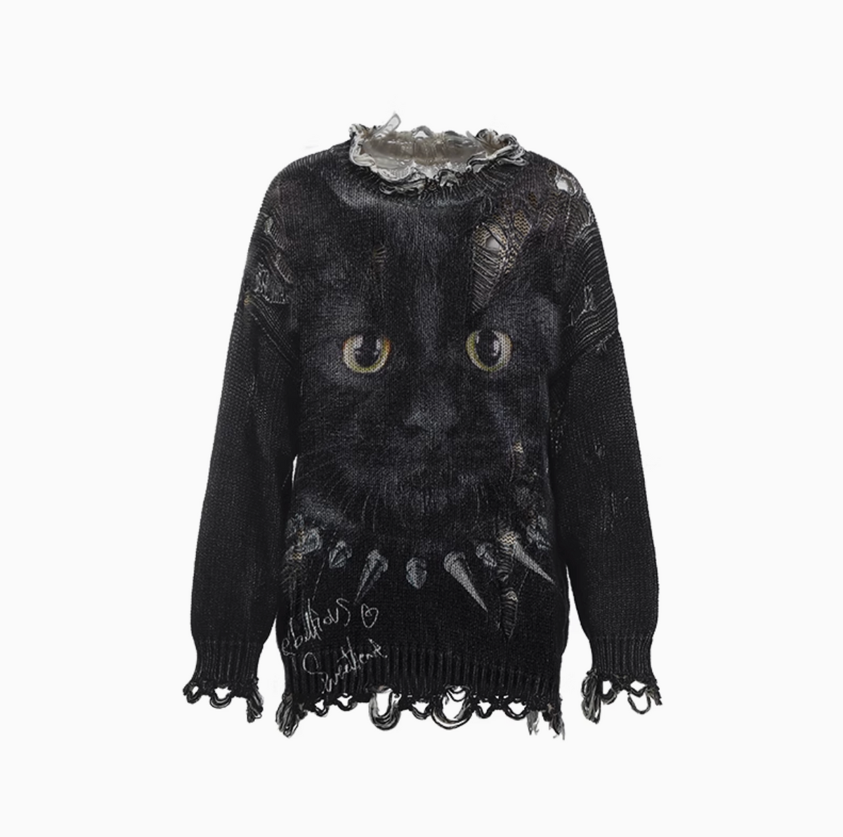 FIERCE CAT FURRY FRIEND OVERSIZED SWEATER – BLACK