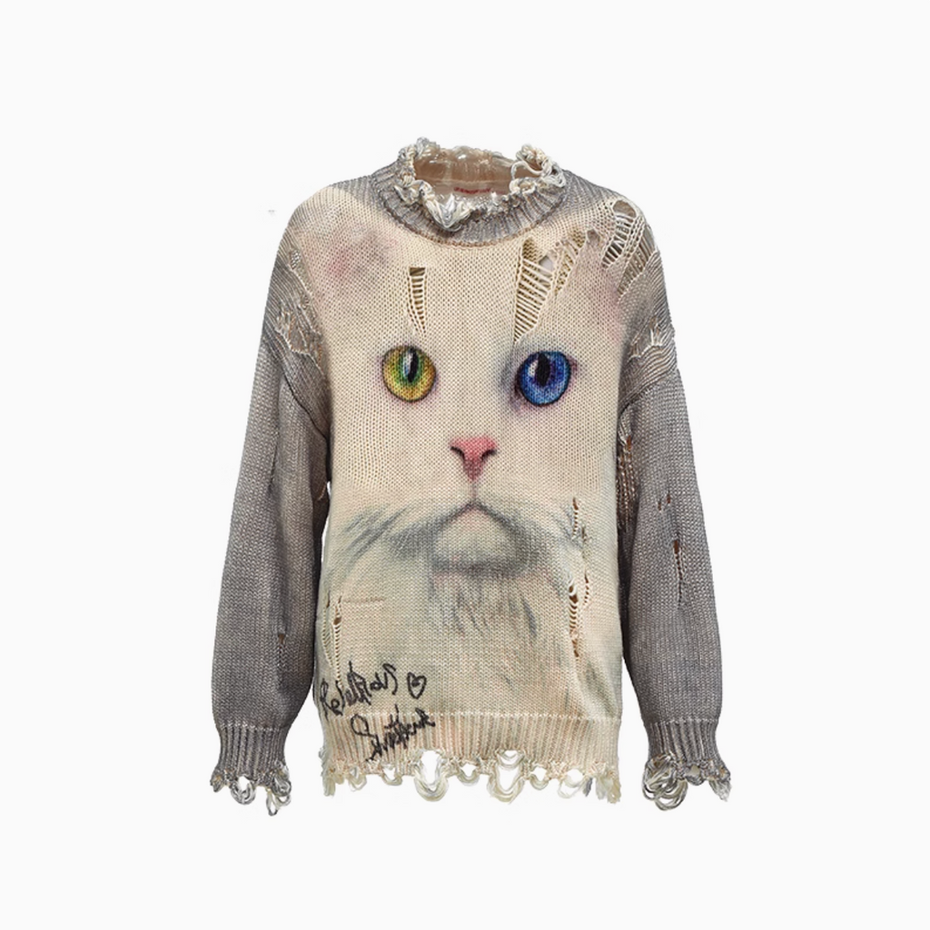 FIERCE CAT FURRY FRIEND OVERSIZED SWEATER – BLACK