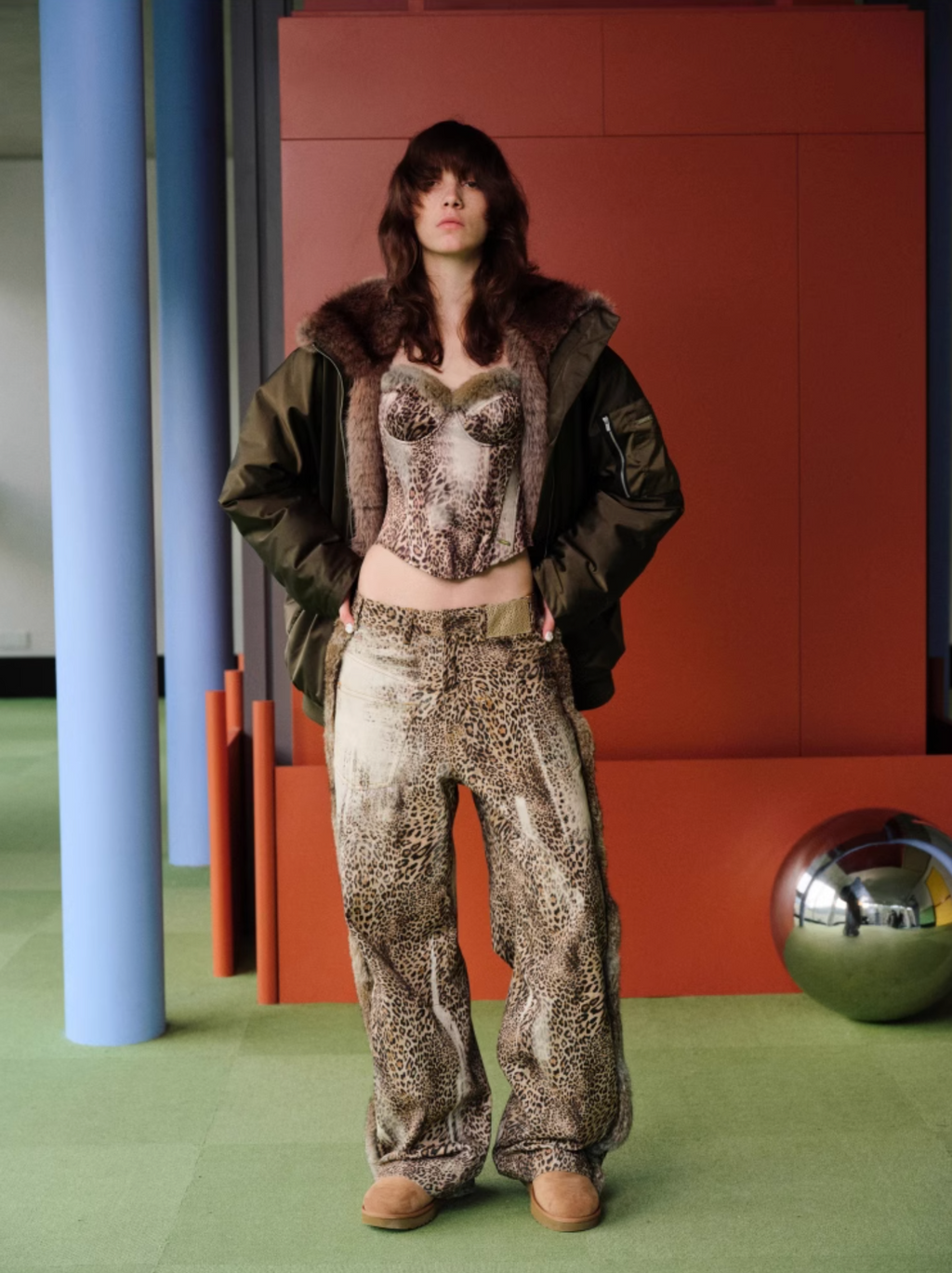 RABBIT FUR LEOPARD TOP & JEANS & 2-PIECE SET