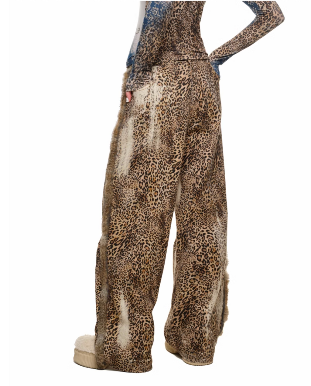 RABBIT FUR LEOPARD TOP & JEANS & 2-PIECE SET