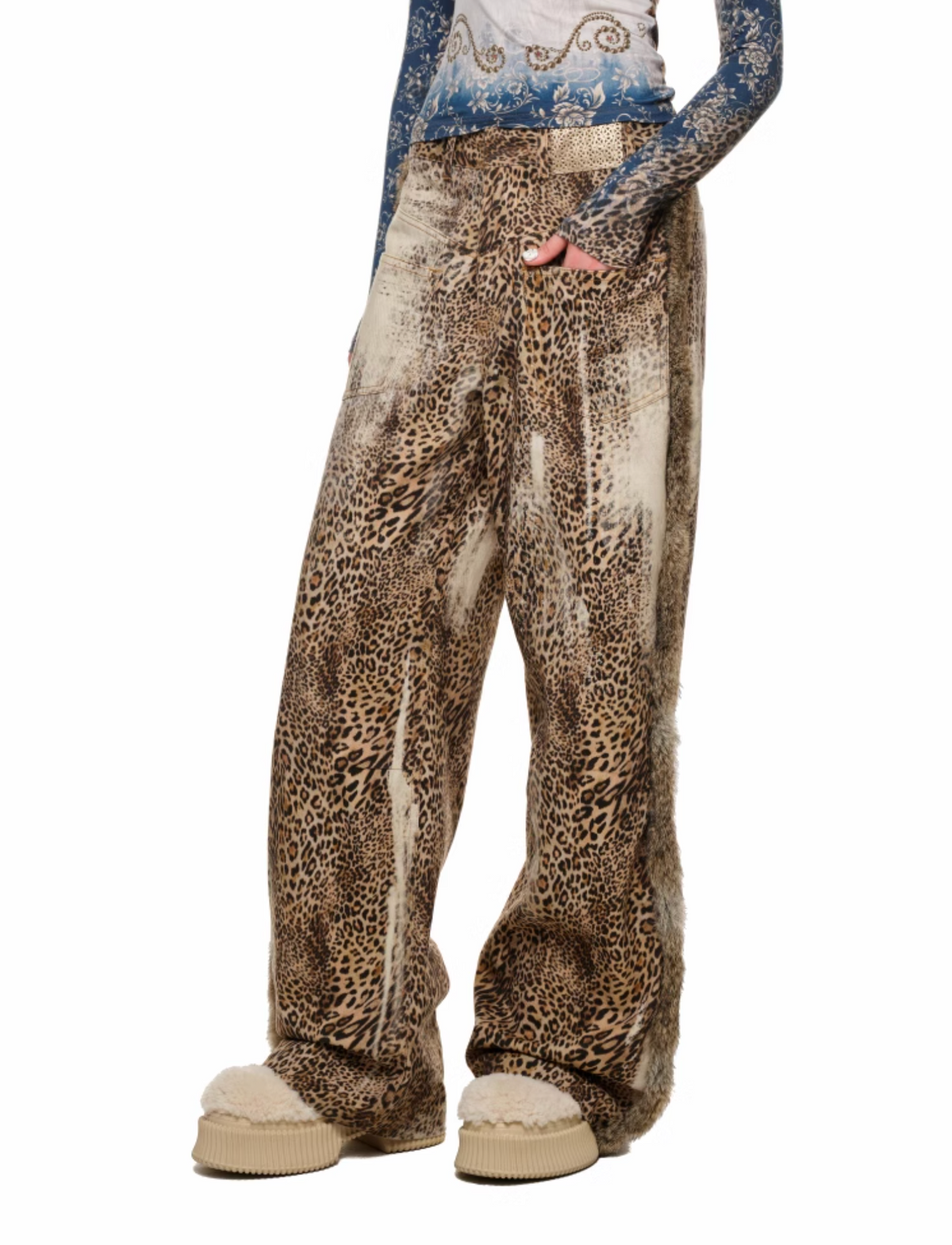 RABBIT FUR LEOPARD TOP & JEANS & 2-PIECE SET