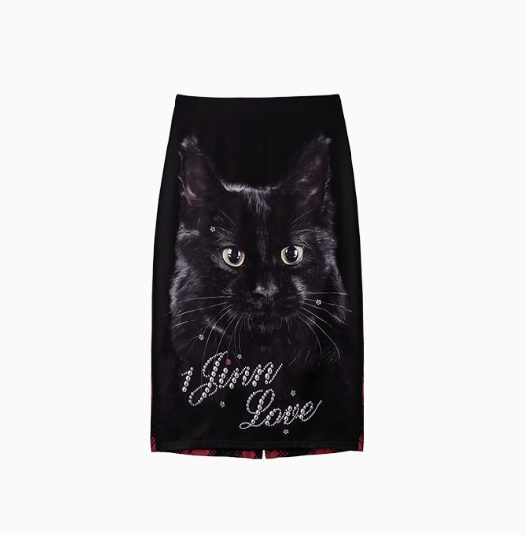 MISTERY CAT MIDI SKIRT