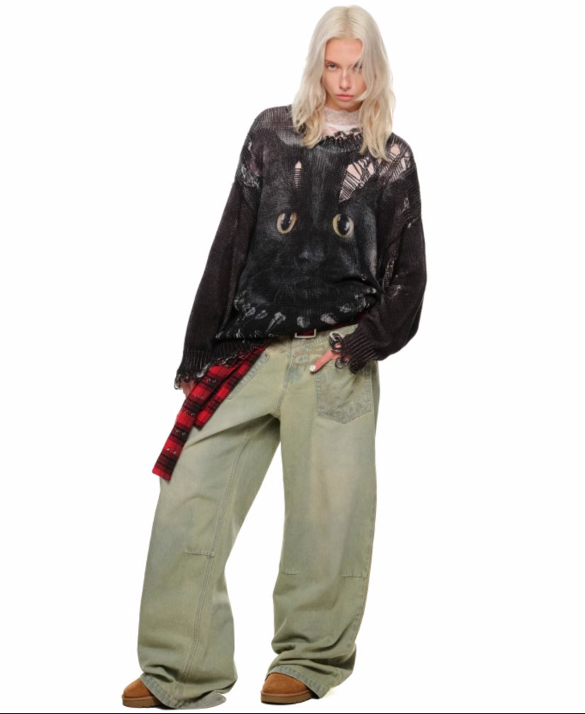 CHU GREEN WIDE-LEG JEANS