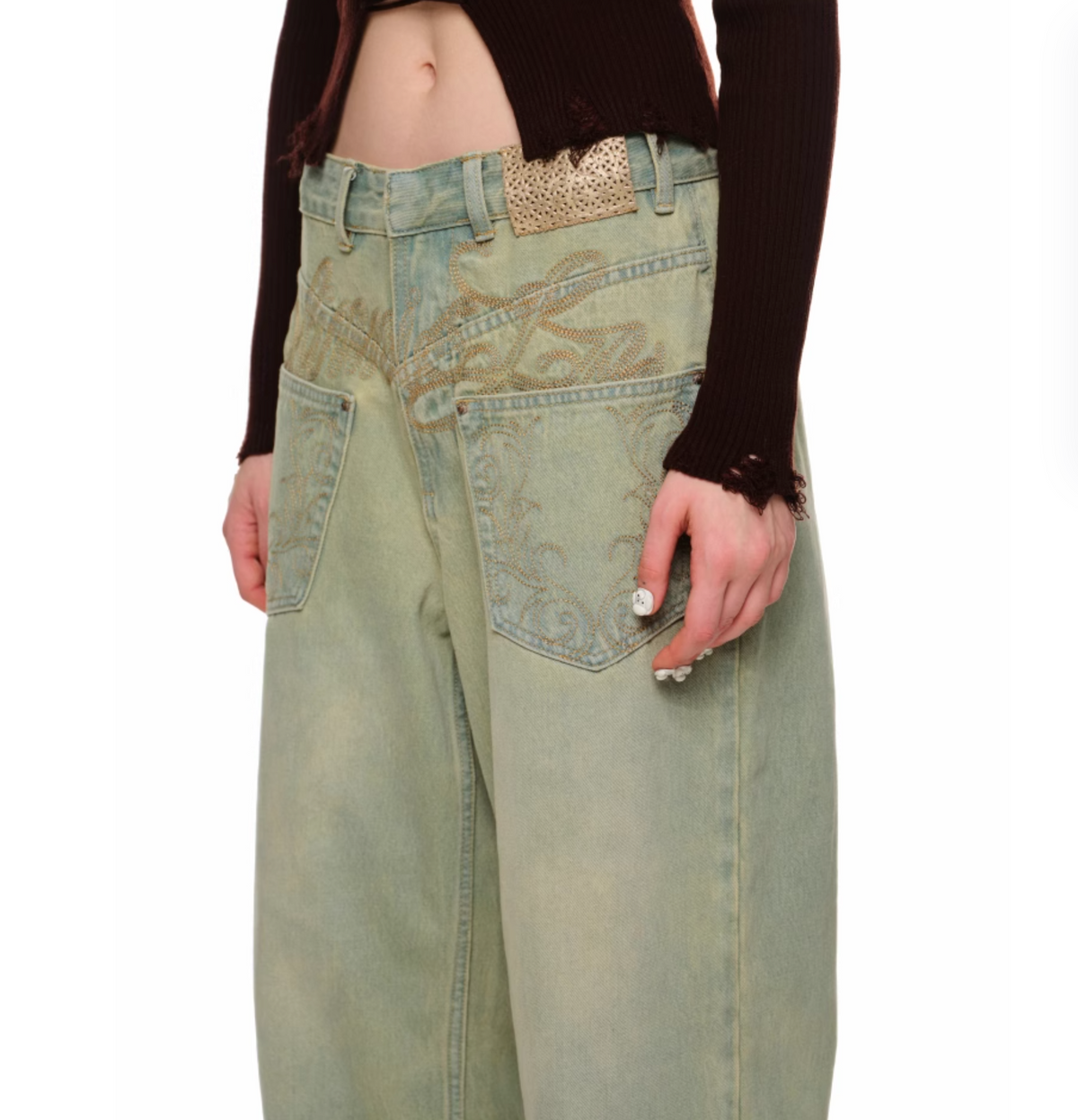 CHU GREEN WIDE-LEG JEANS