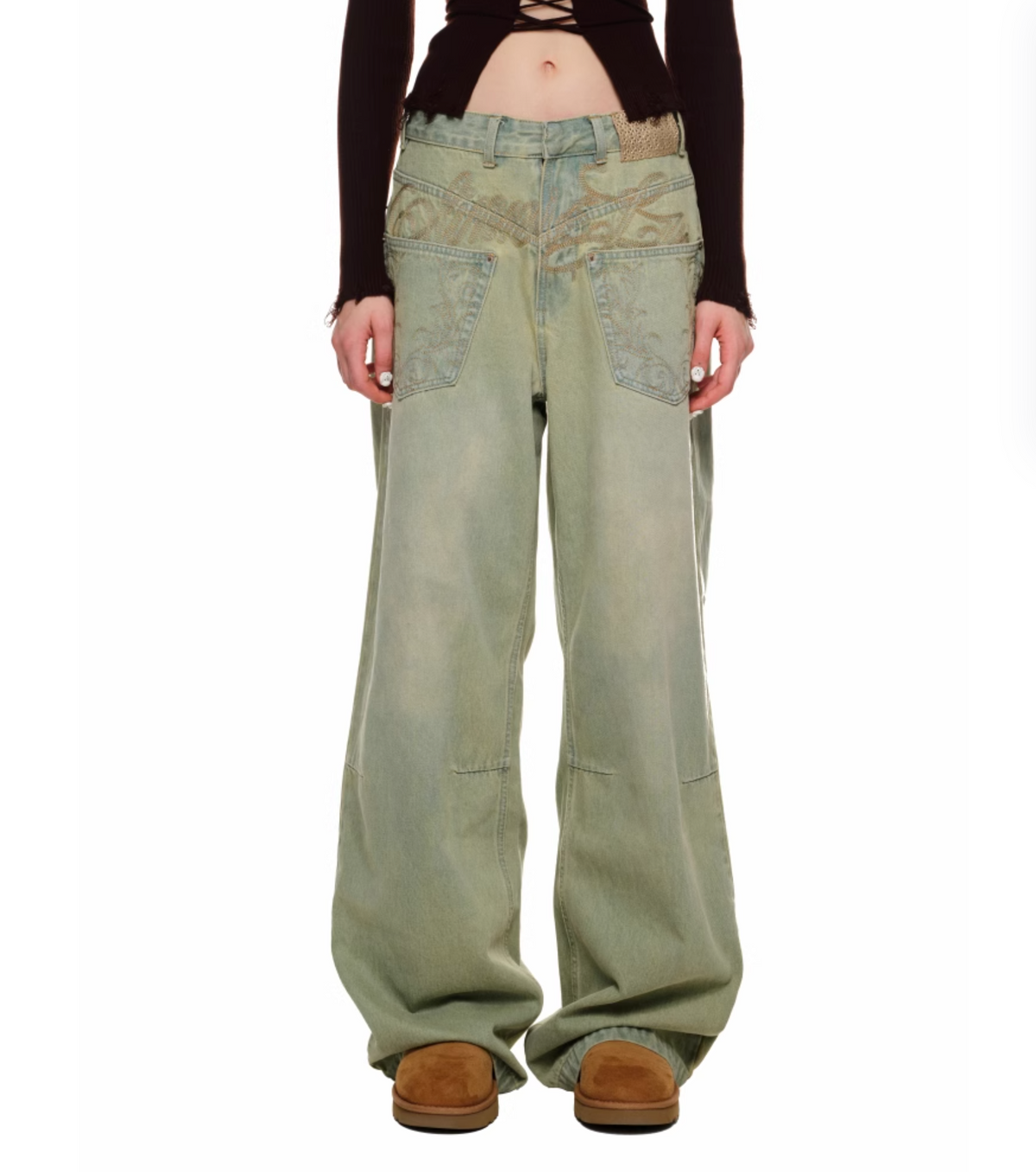 CHU GREEN WIDE-LEG JEANS