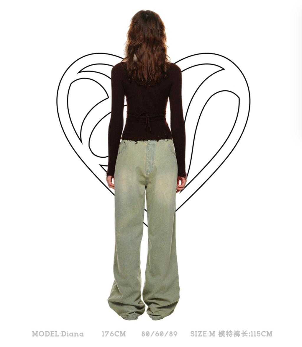 CHU GREEN WIDE-LEG JEANS