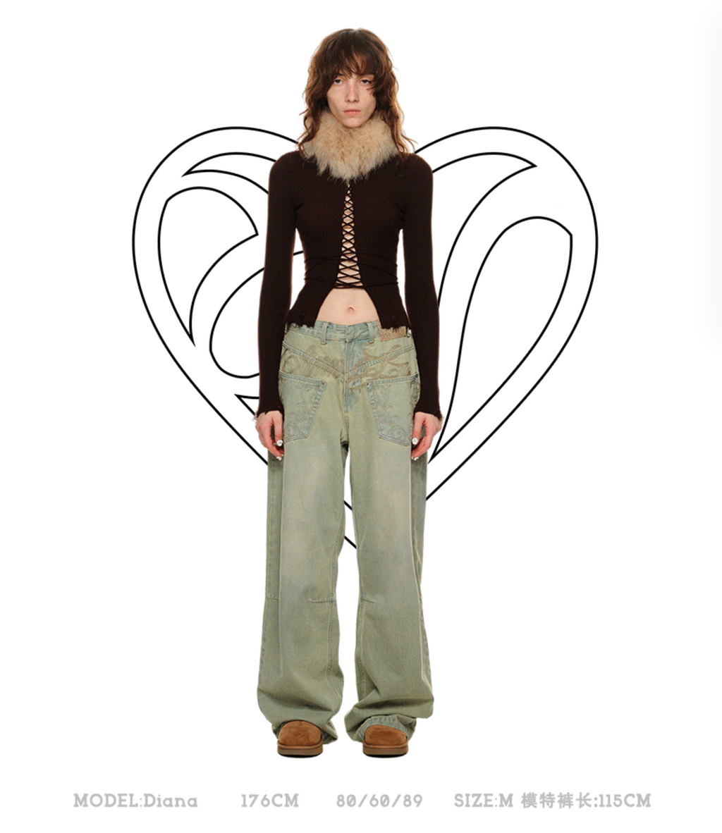 CHU GREEN WIDE-LEG JEANS