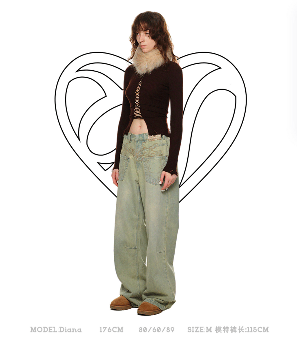 CHU GREEN WIDE-LEG JEANS