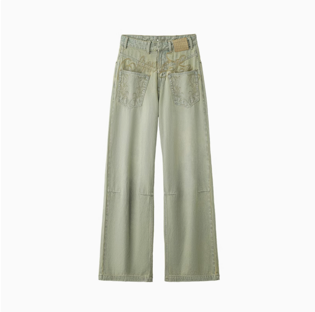 CHU GREEN WIDE-LEG JEANS