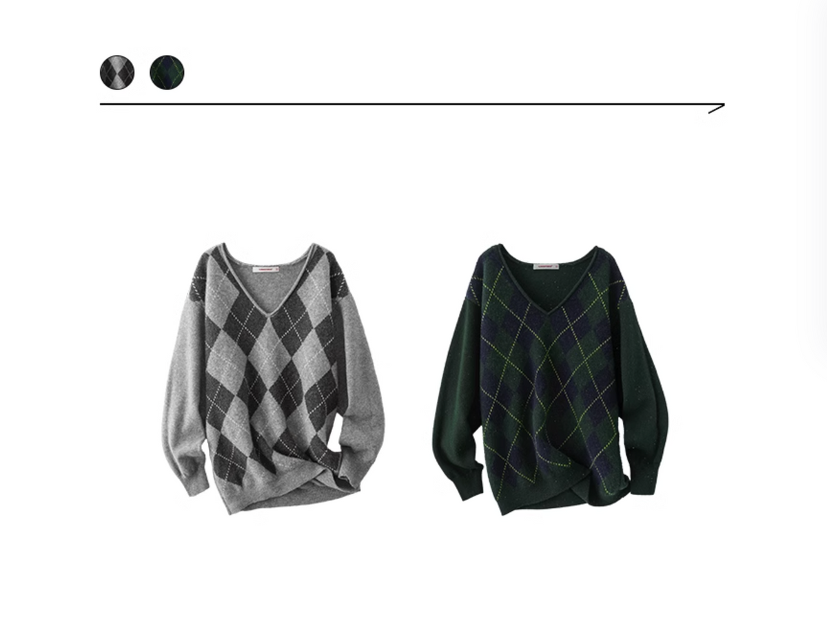 GREEN ARGYLE LOOSE SWEATER – 2colors