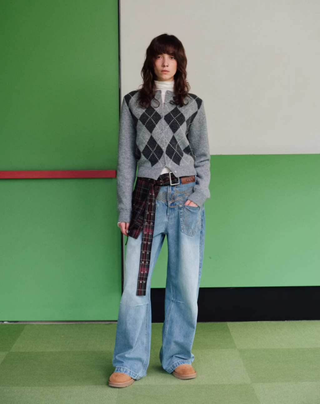 GRAY ARGYLE JACQUARD CARDIGAN – 2colors