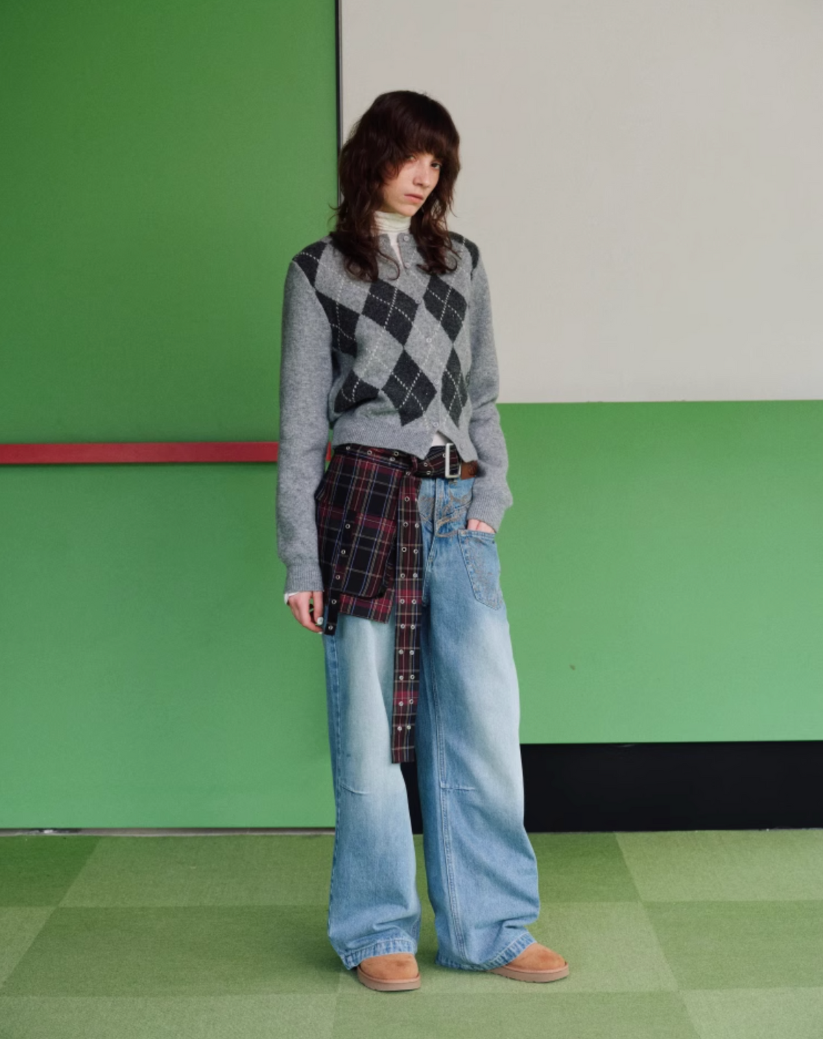 GRAY ARGYLE JACQUARD CARDIGAN – 2colors