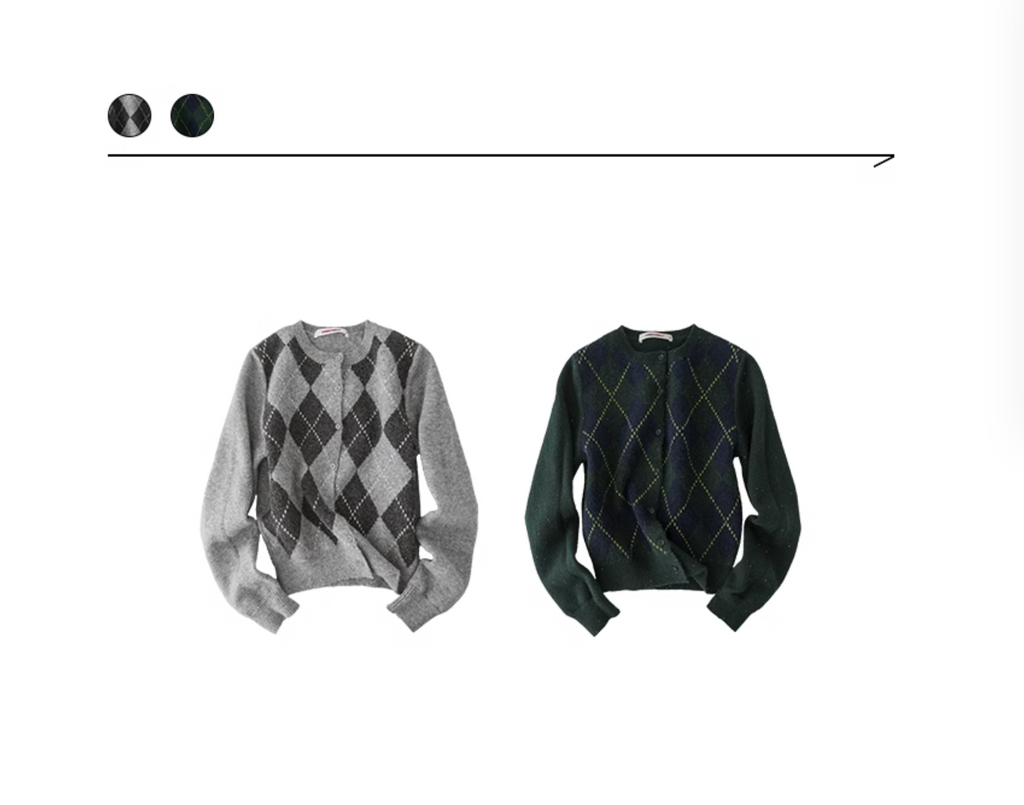 GREEN ARGYLE JACQUARD CARDIGAN – 2colors