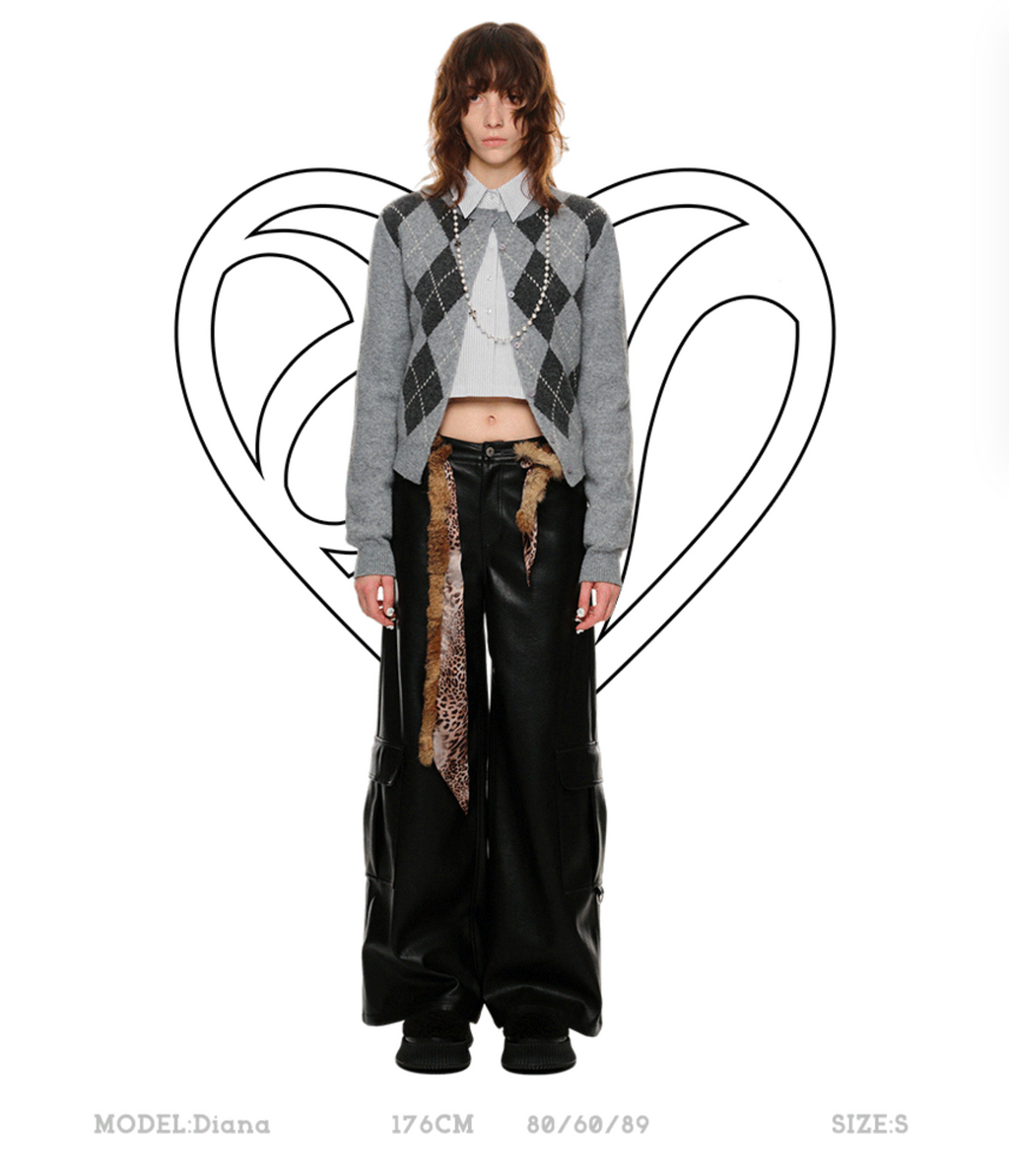 GRAY ARGYLE JACQUARD CARDIGAN – 2colors
