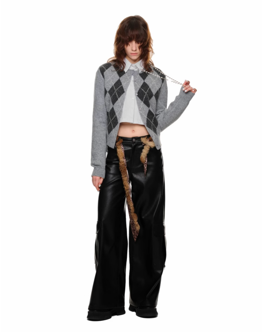 GRAY ARGYLE JACQUARD CARDIGAN – 2colors