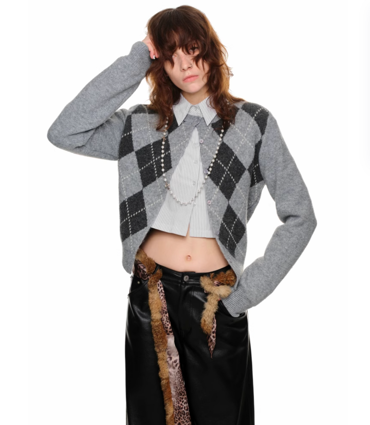 GREEN ARGYLE JACQUARD CARDIGAN – 2colors