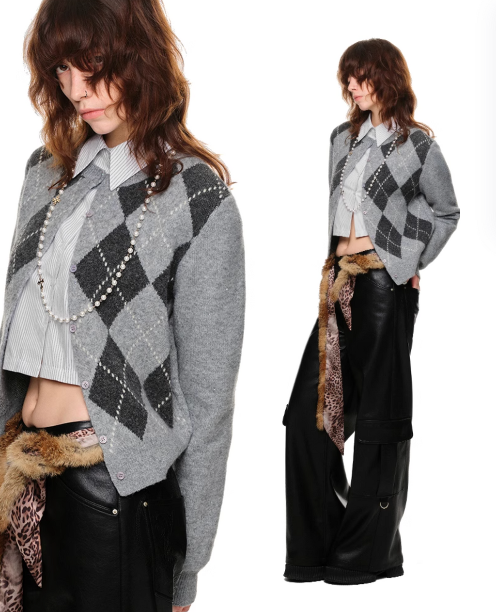 GREEN ARGYLE JACQUARD CARDIGAN – 2colors