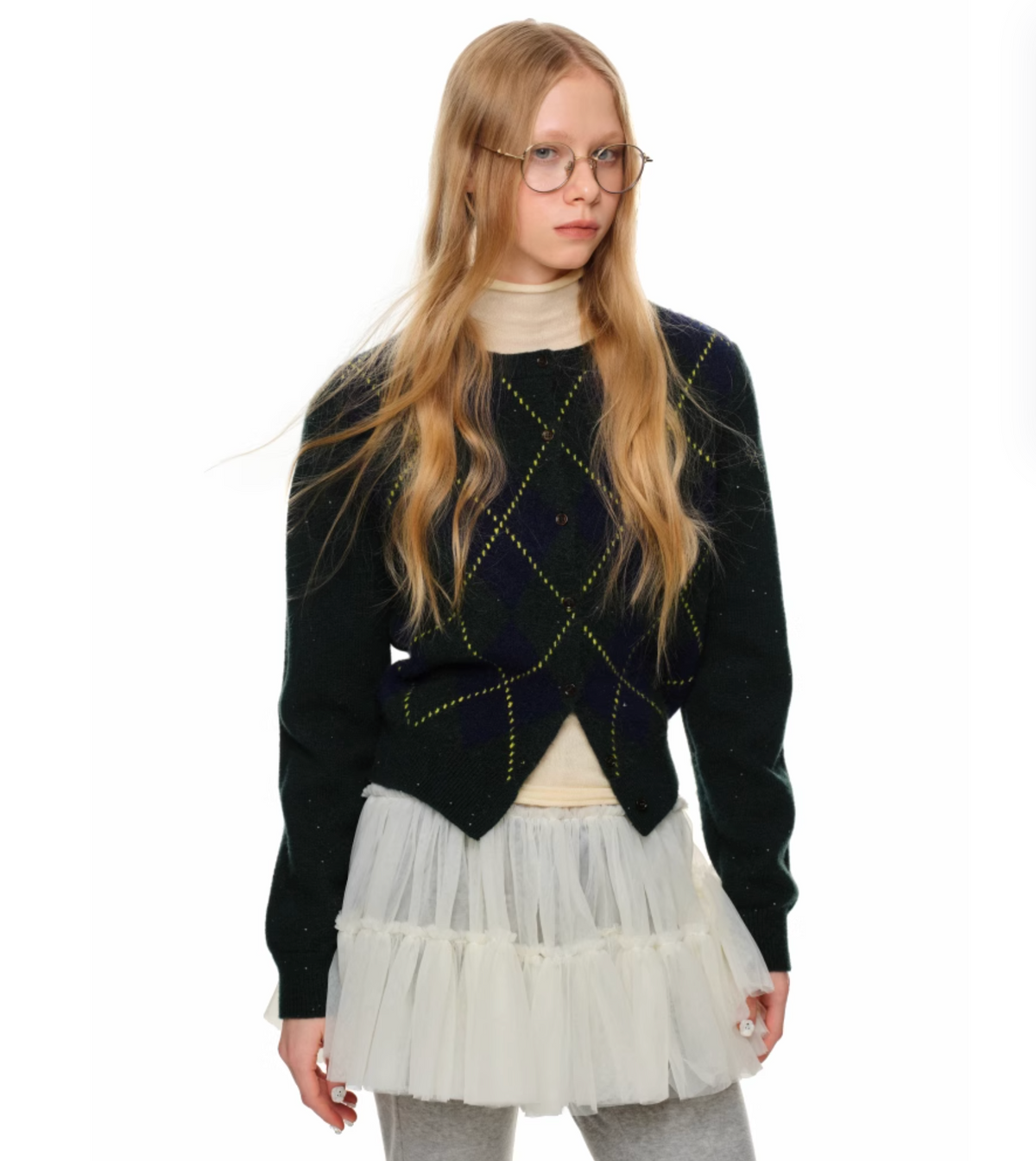GREEN ARGYLE JACQUARD CARDIGAN – 2colors