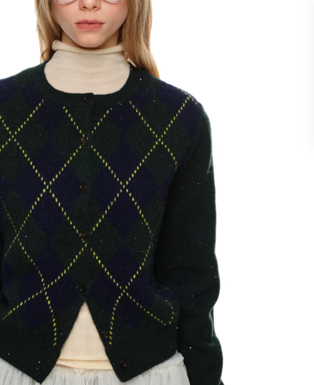 GREEN ARGYLE JACQUARD CARDIGAN – 2colors