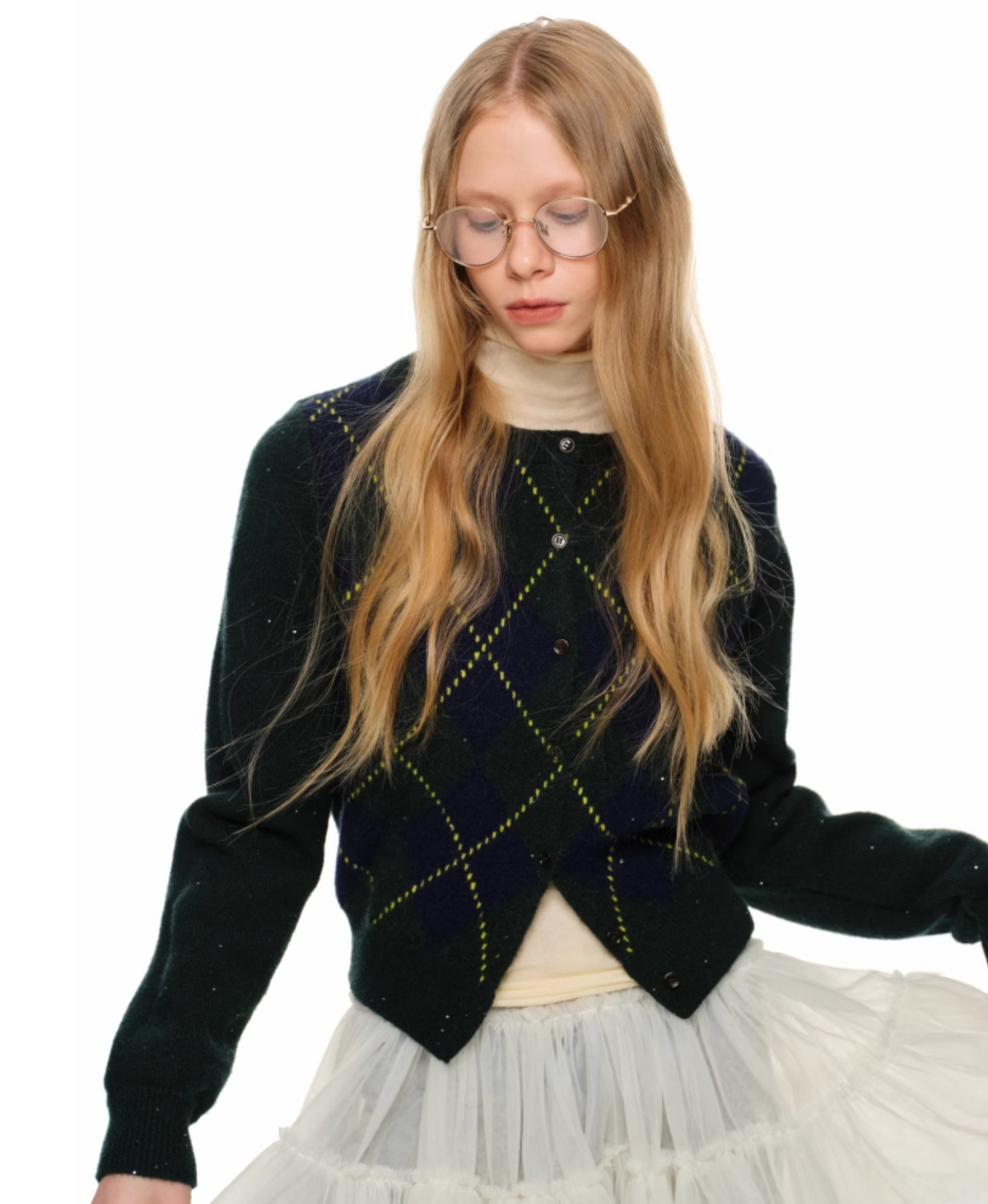 GRAY ARGYLE JACQUARD CARDIGAN – 2colors