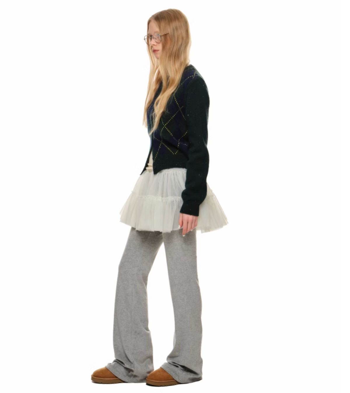 GRAY ARGYLE JACQUARD CARDIGAN – 2colors