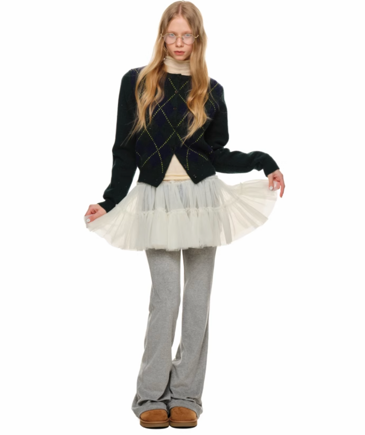 GREEN ARGYLE JACQUARD CARDIGAN – 2colors