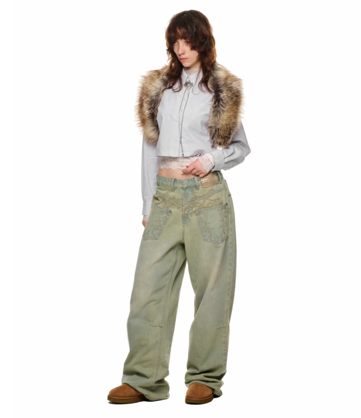 CHU GREEN WIDE-LEG JEANS