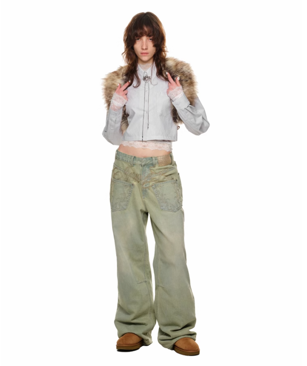 CHU GREEN WIDE-LEG JEANS
