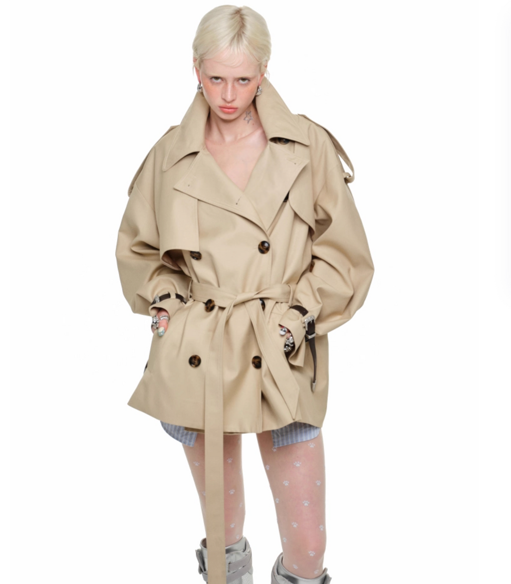 BEIGE ARLINGTON OVER MID TRENCH COAT – 2colors