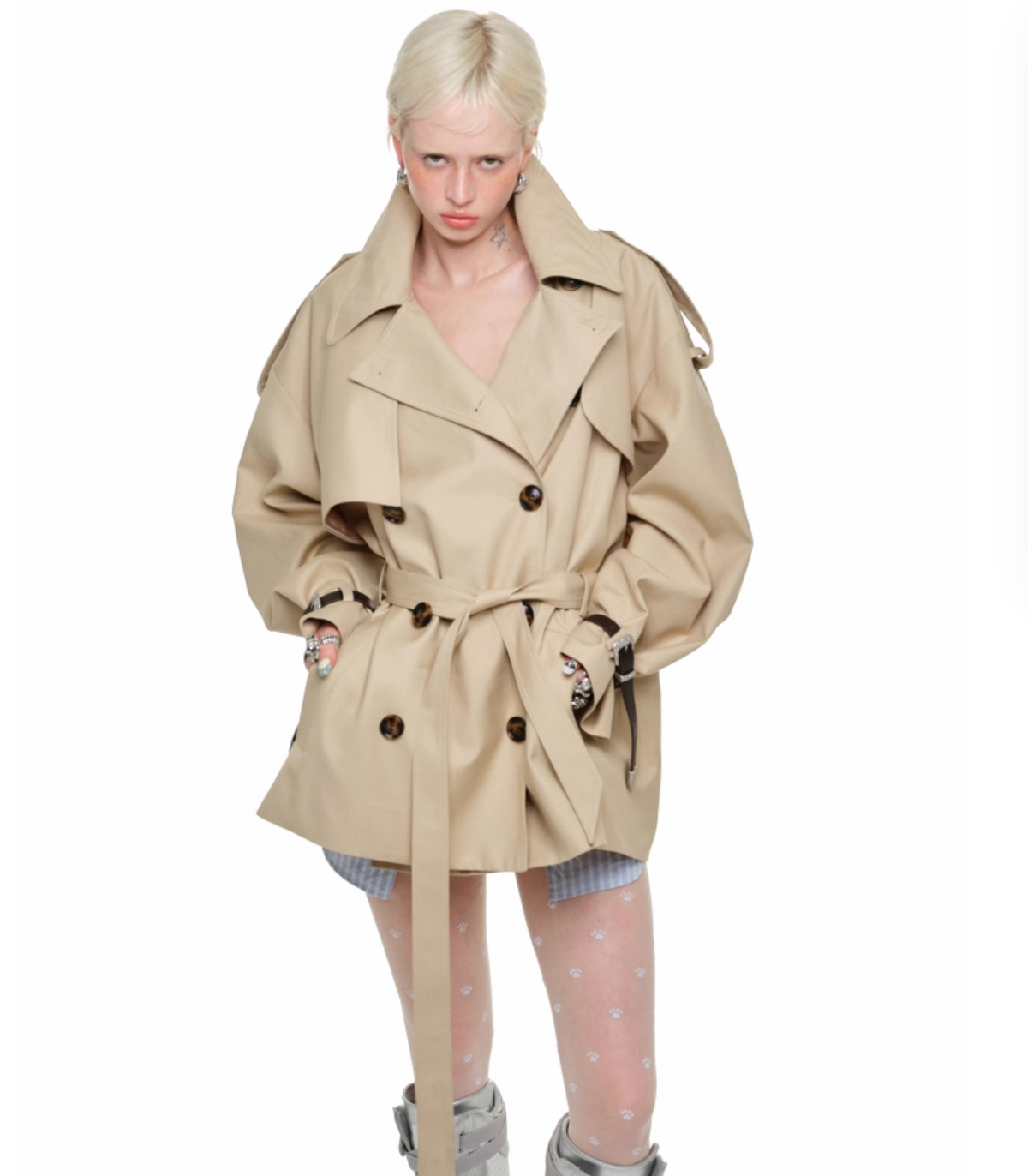 BEIGE ARLINGTON OVER MID TRENCH COAT – 2colors