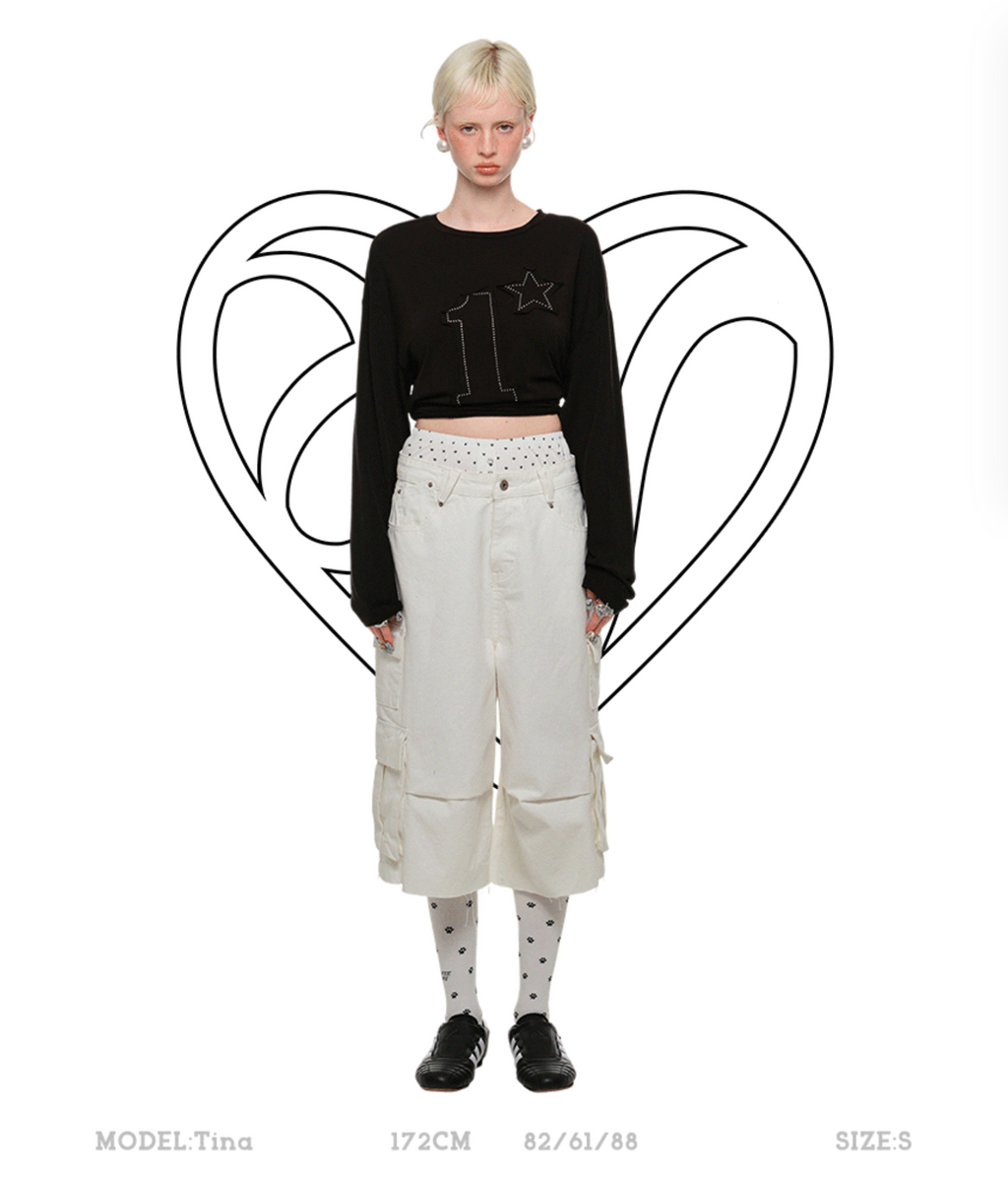 WHITE CAT BLESS YOU BERMUDA LOW DENIM SHORTS