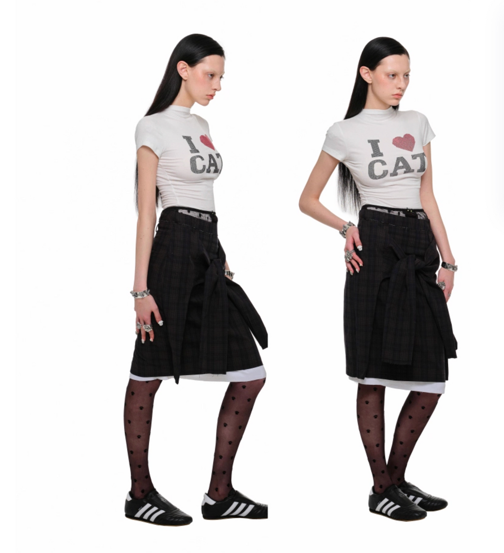 “I ♥ CAT” RHINESTONE FITTED T-SHIRT – 3colors