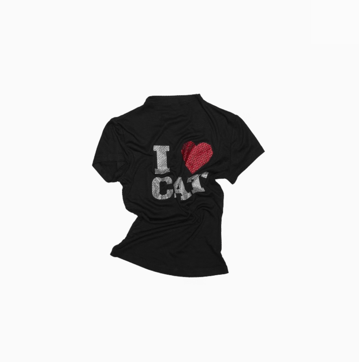 “I ♥ CAT” RHINESTONE FITTED T-SHIRT – 3colors