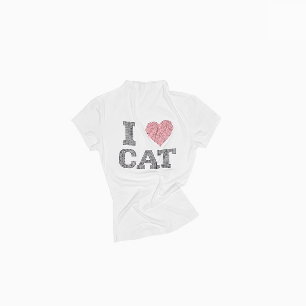 “I ♥ CAT” RHINESTONE FITTED T-SHIRT – 3colors