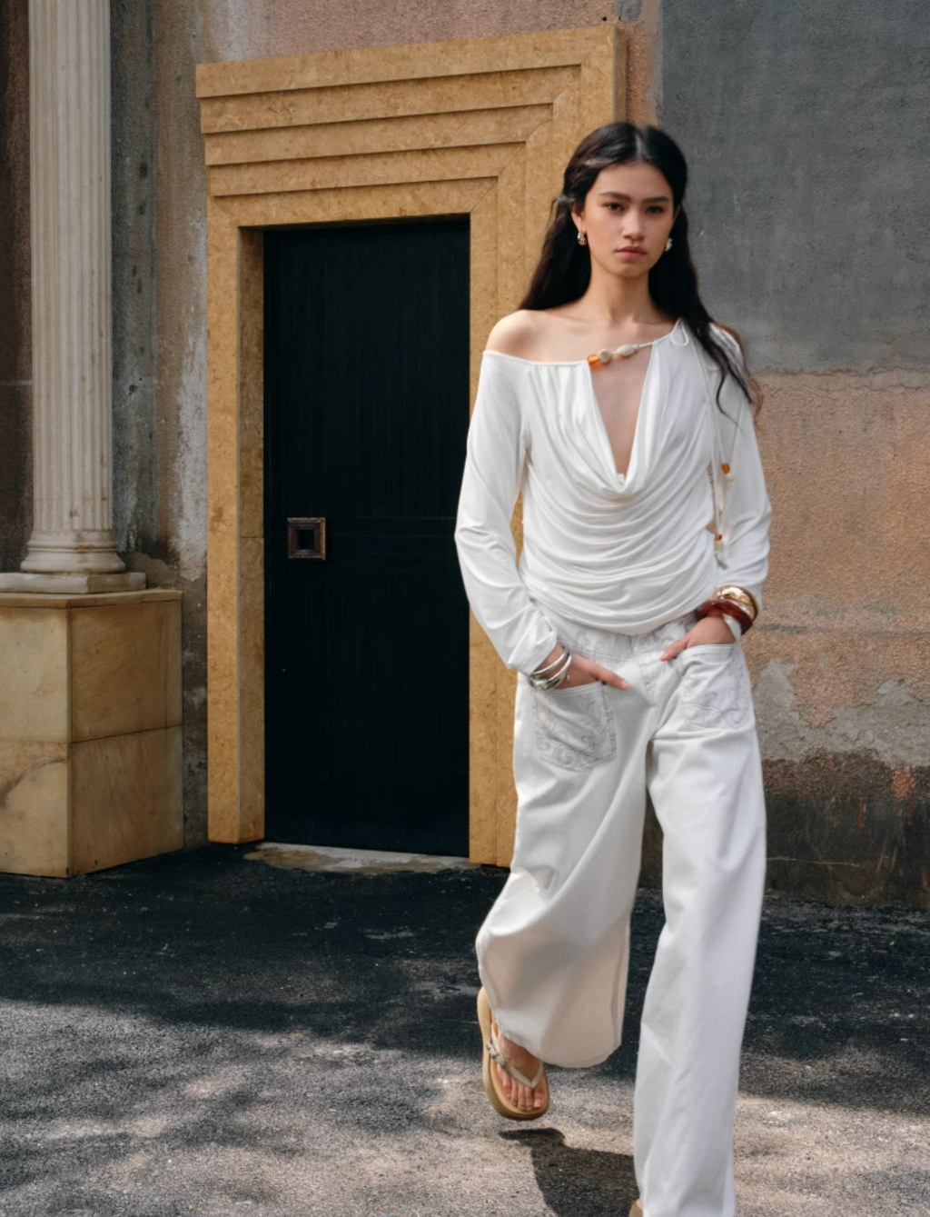 CHU WHITE WIDE-LEG JEANS