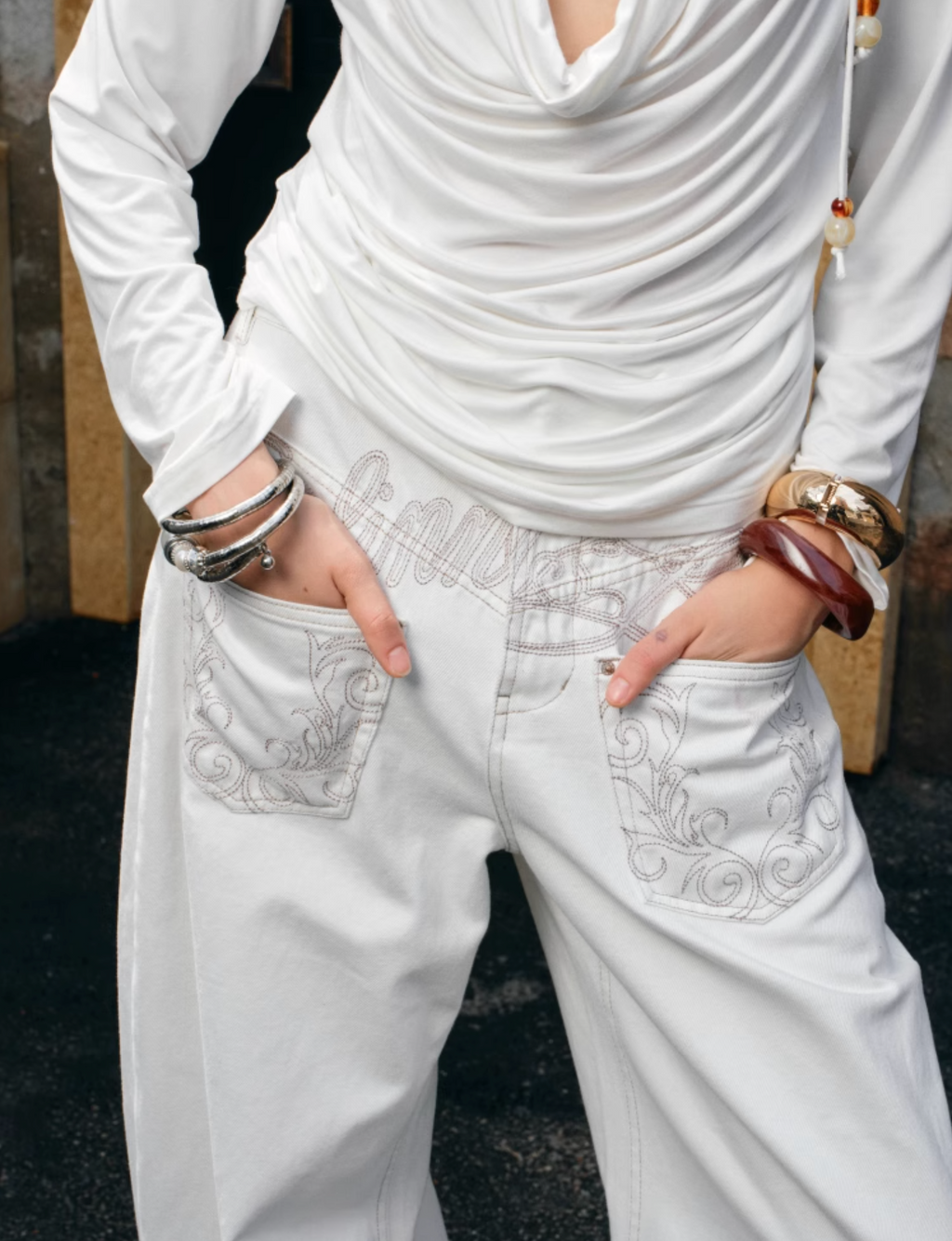 CHU WHITE WIDE-LEG JEANS