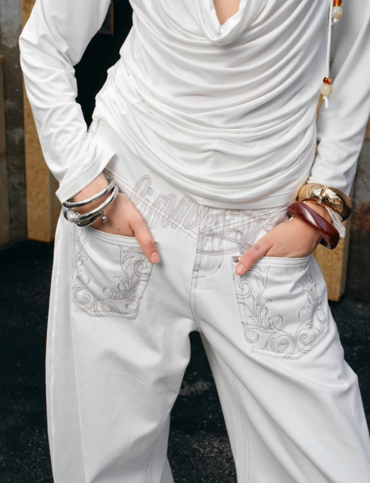 CHU WHITE WIDE-LEG JEANS