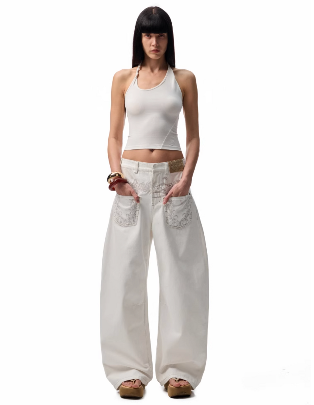 CHU WHITE WIDE-LEG JEANS