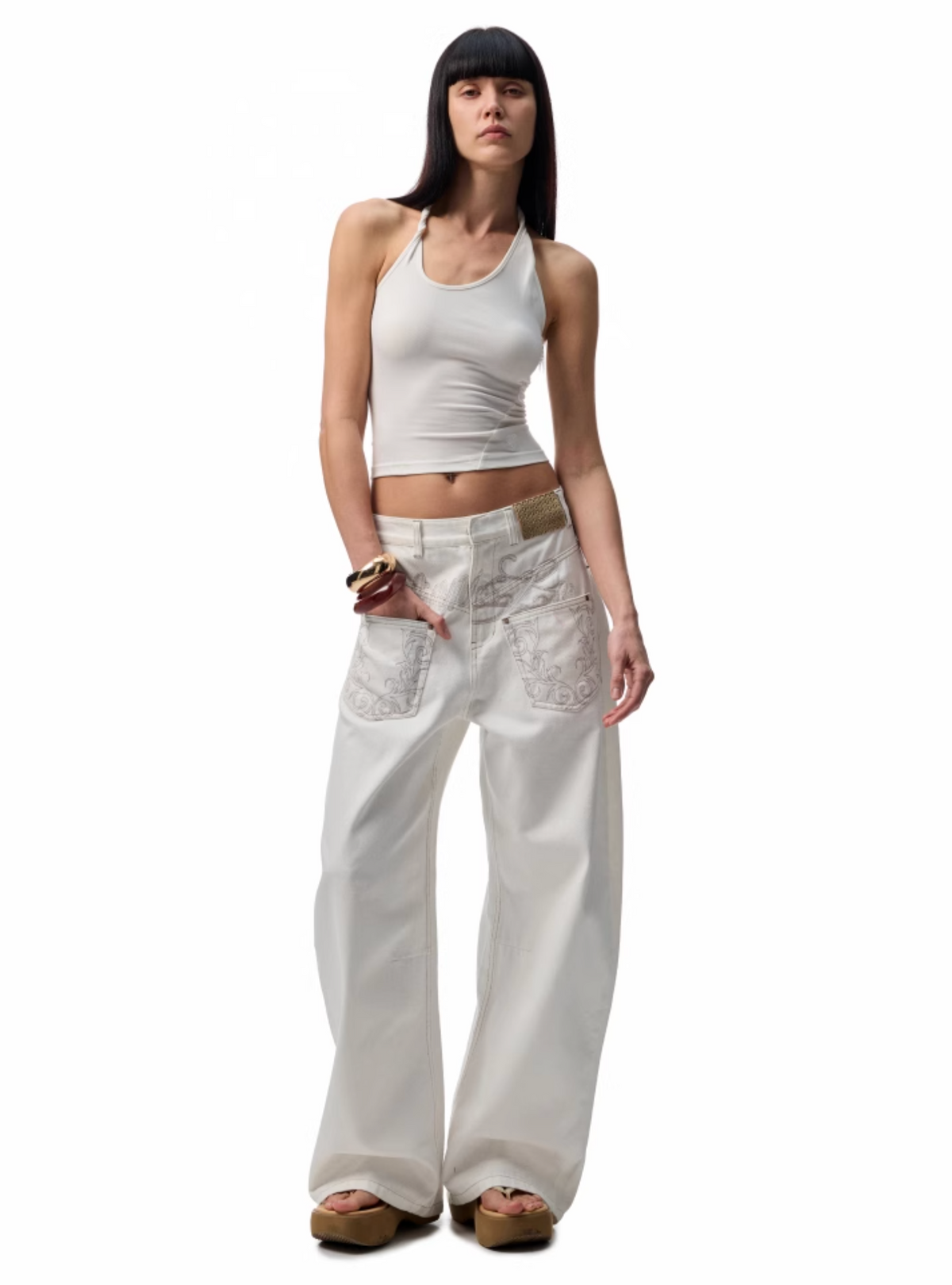 CHU WHITE WIDE-LEG JEANS