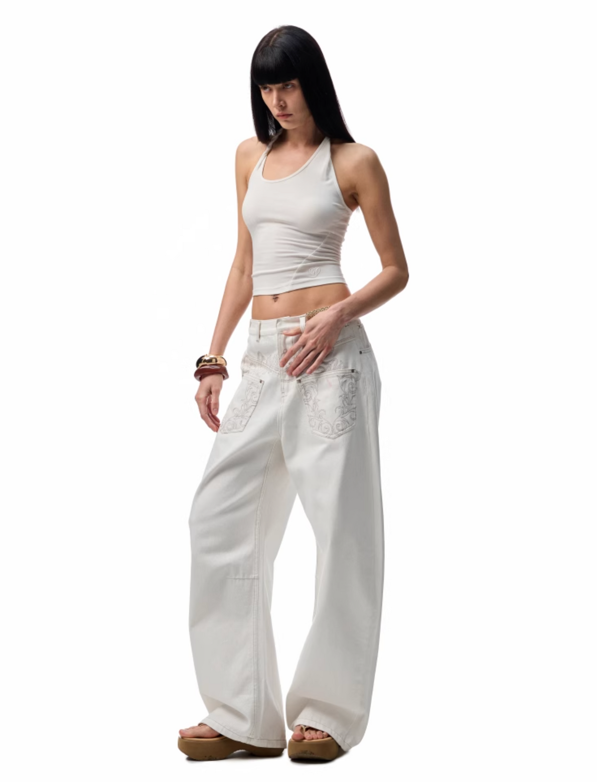 CHU WHITE WIDE-LEG JEANS