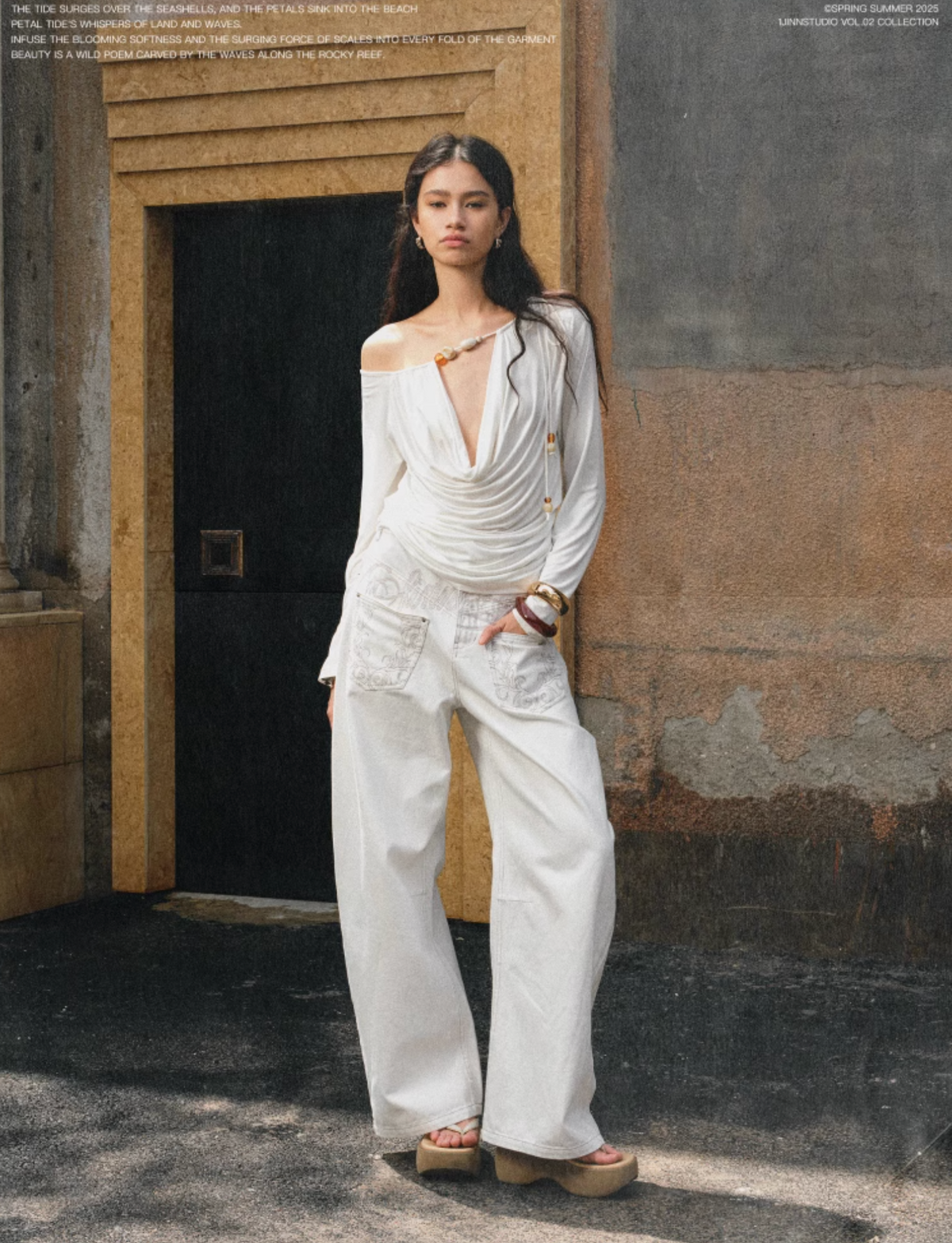 CHU WHITE WIDE-LEG JEANS
