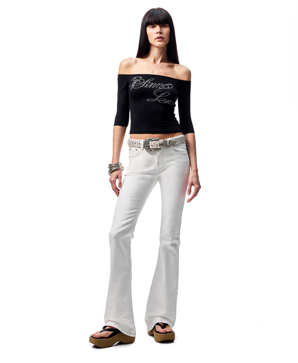 SUICA WHITE DENIM FLARED PANTS